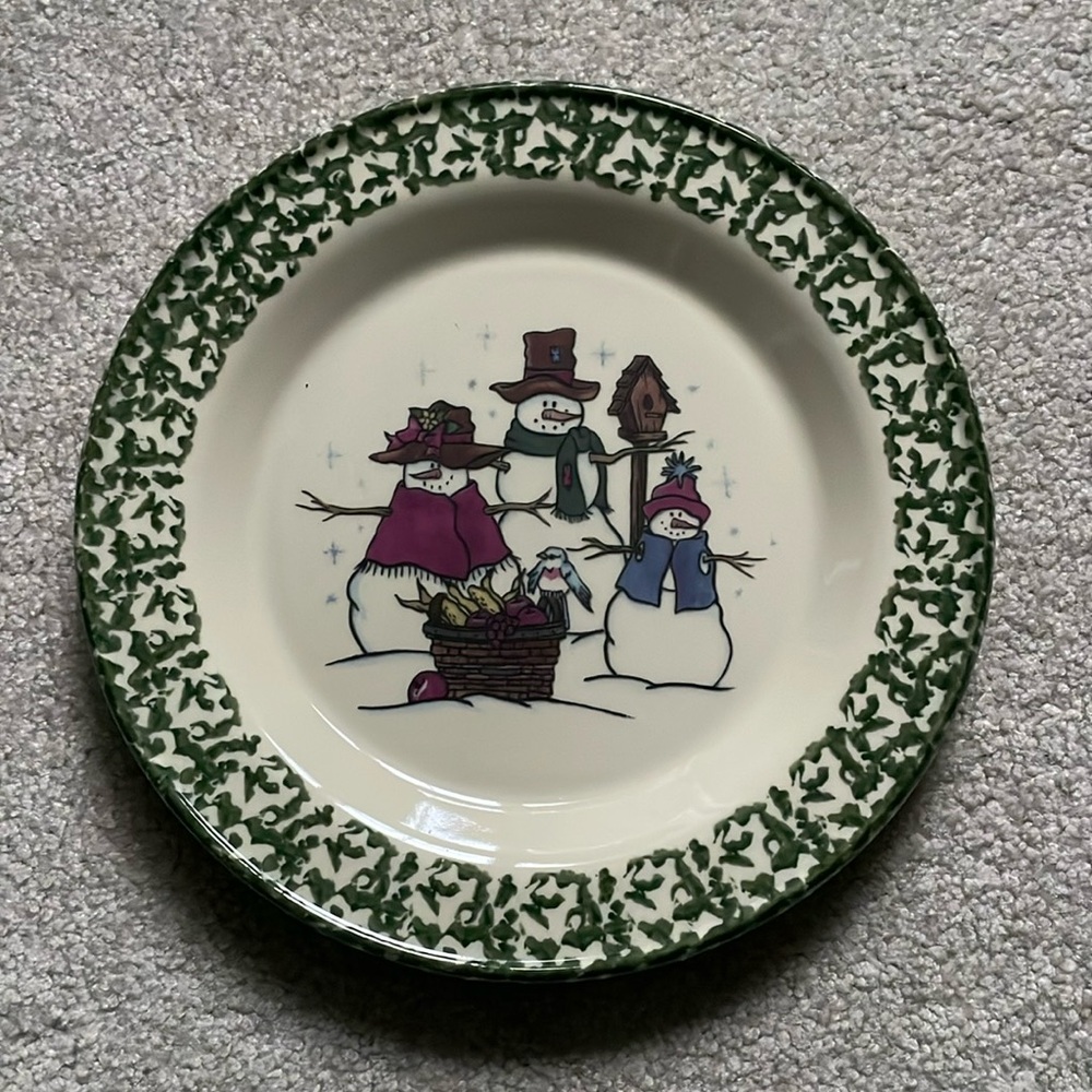 HENN WORKSHOPS snowmen family, bird feeder bushel of apples 10 plate